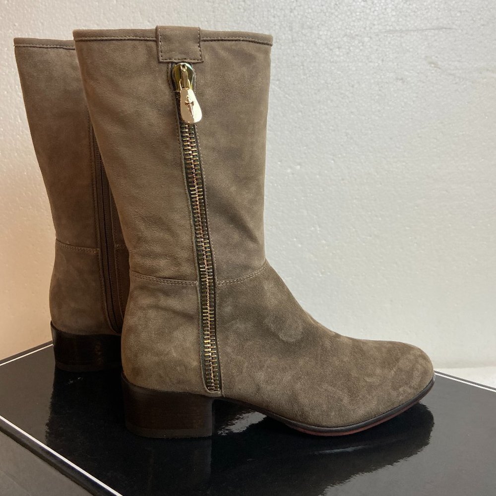 NEW Cesare Paciotti Taupe Suede Mid-Calf Boots Gold ZipperSize 7 US  ( EU 37.5)
